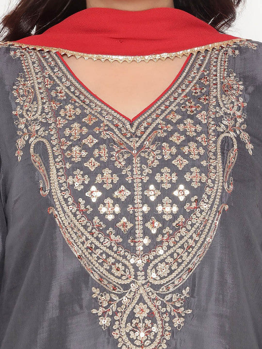 W Women Ethnic Motifs Embroidered Thread Work Kurta with Trousers & Dupatta Kurta Sets
