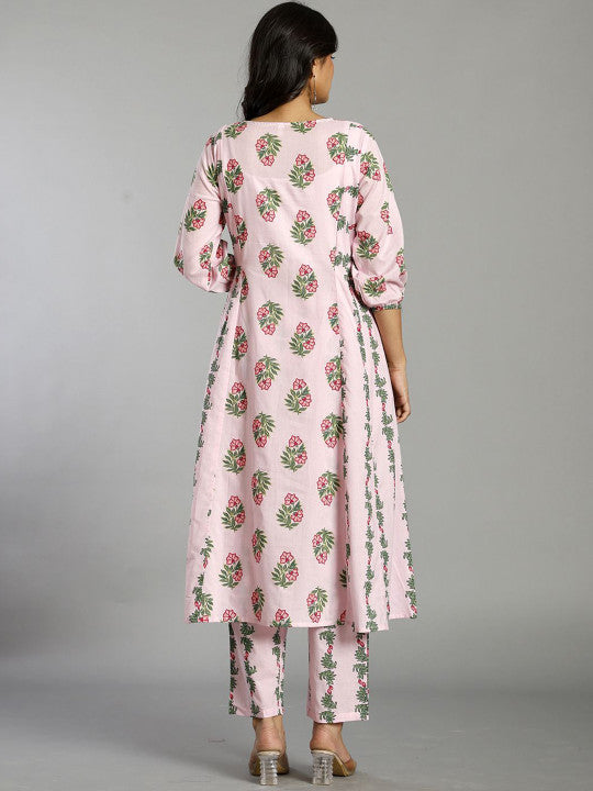 Yufta Women Floral Printed Regular Pure Cotton Kurta with Trousers & With Dupatta