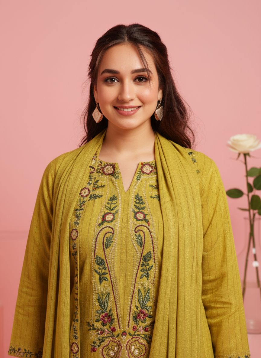 Embroidered Roman silk Flared Kurta