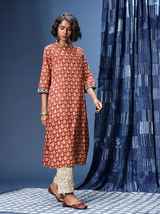 Taavi Ethnic Motifs Printed Bagru Kurta with Trousers & Dupatta