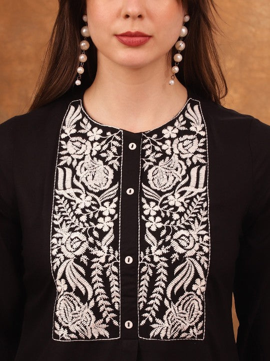 Anouk Black Embroidered Tunic & Trousers Co-Ords Set