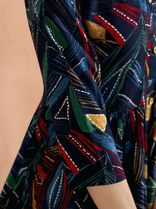 Anouk Navy Blue Abstract Printed A-Line Ethnic Dresses