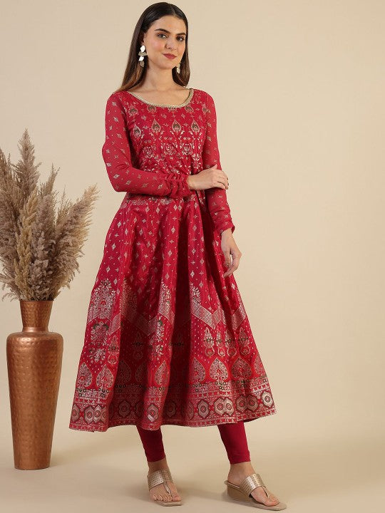 AURELIA Floral Printed Round Neck Gotta Patti Anarkali Kurta With Trousers & Dupatta
