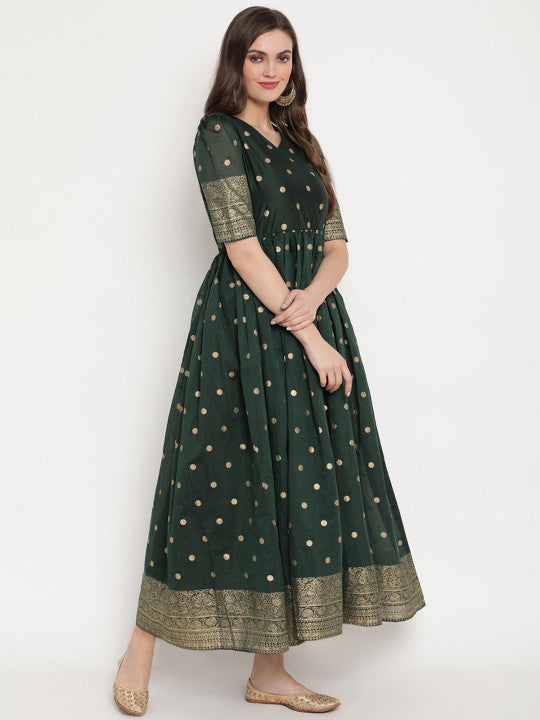 Ahalyaa Green Ethnic Motifs Ethnic Maxi Dress