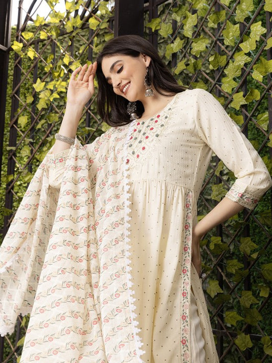 Ishin Zari Embroidered Sequin Embellished A-Line Kurta With Pants and Dupatta