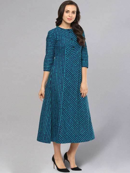 Idalia Striped Cotton A-Line Midi Ethnic Dress