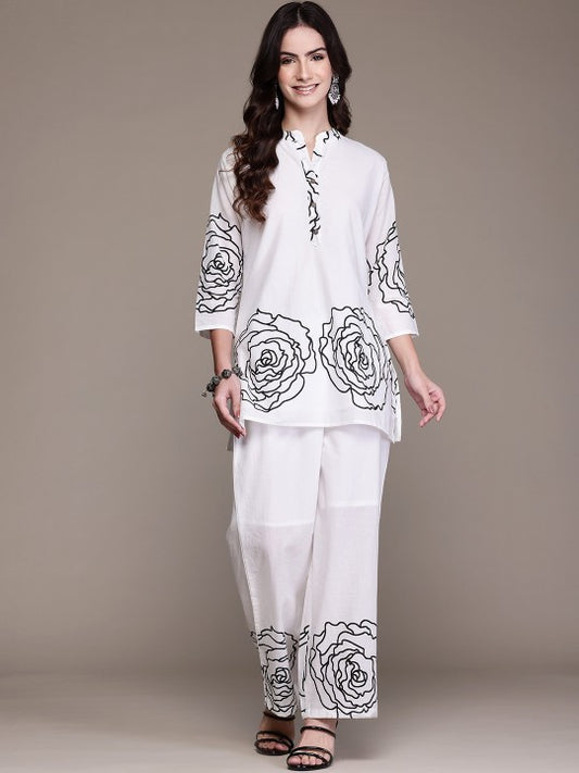 Floral Printed Pure Cotton Tunic With Palazzos