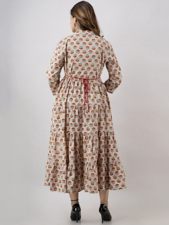 BAESD Ethnic Motifs Printed A-Line Midi Ethnic Dress