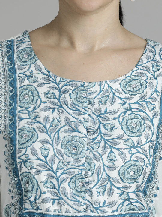 Jaipur Kurti Floral Printed Cotton Kurta Set With Dupatta