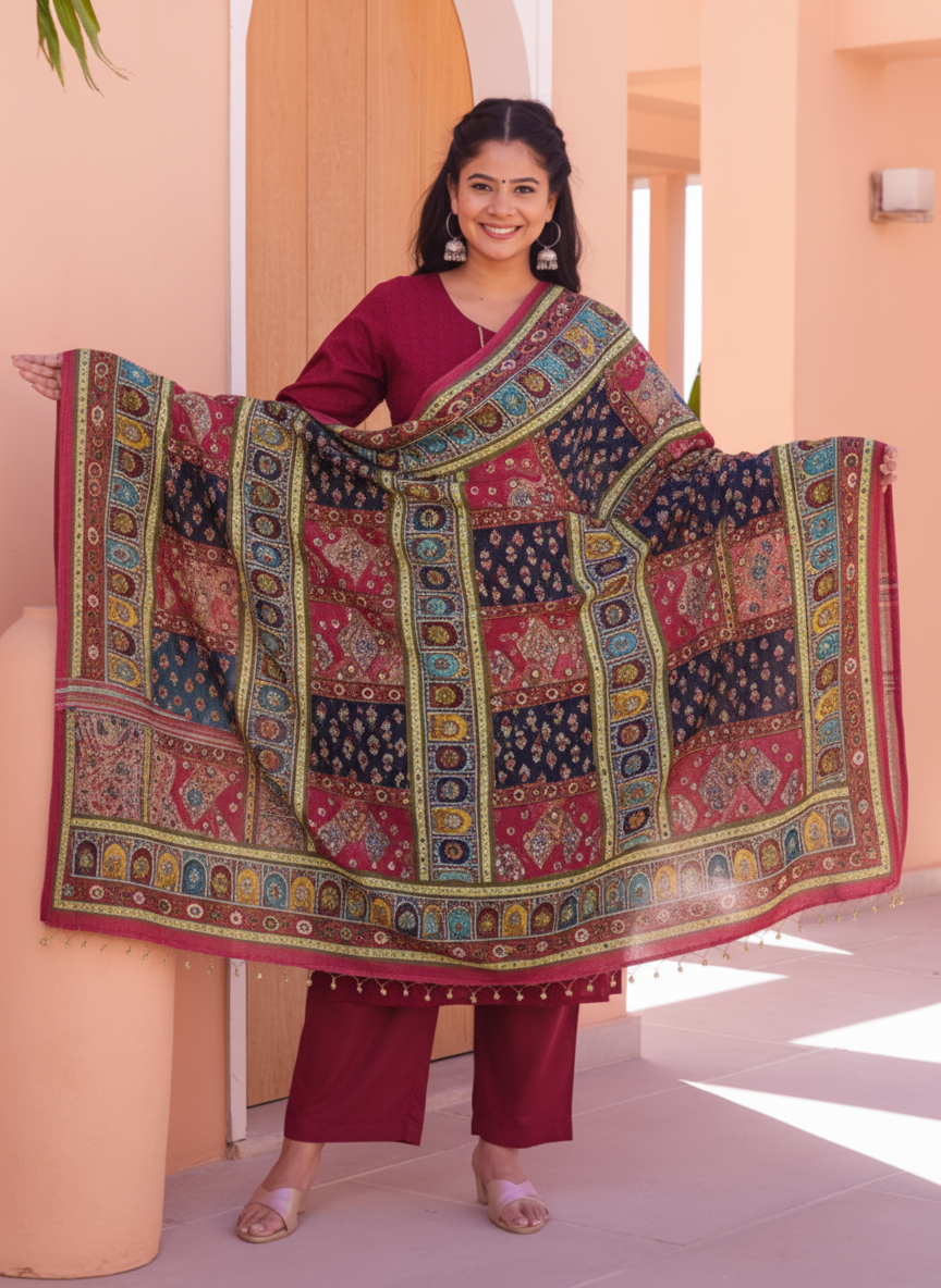 Embroidered Cotton SIlk A-line Kurta