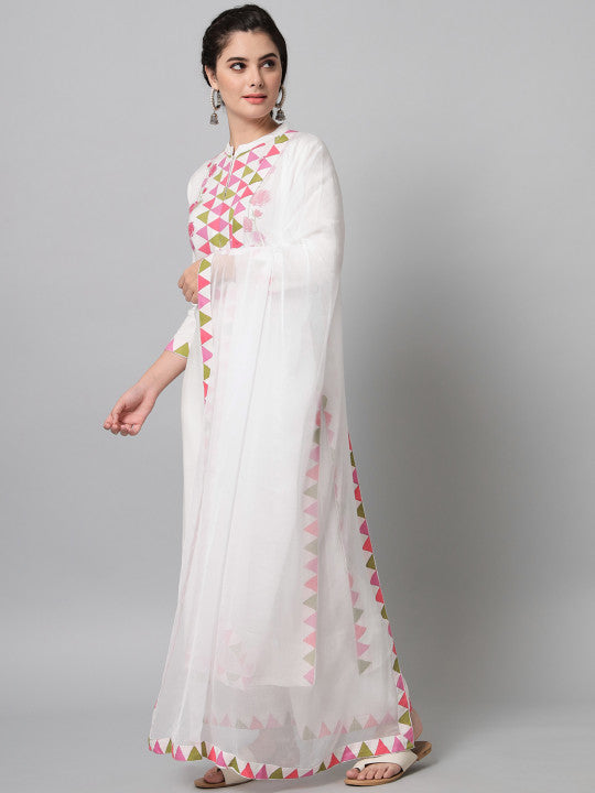 Tulsattva Women White Floral Printed Kurta with Palazzos & With Dupatta