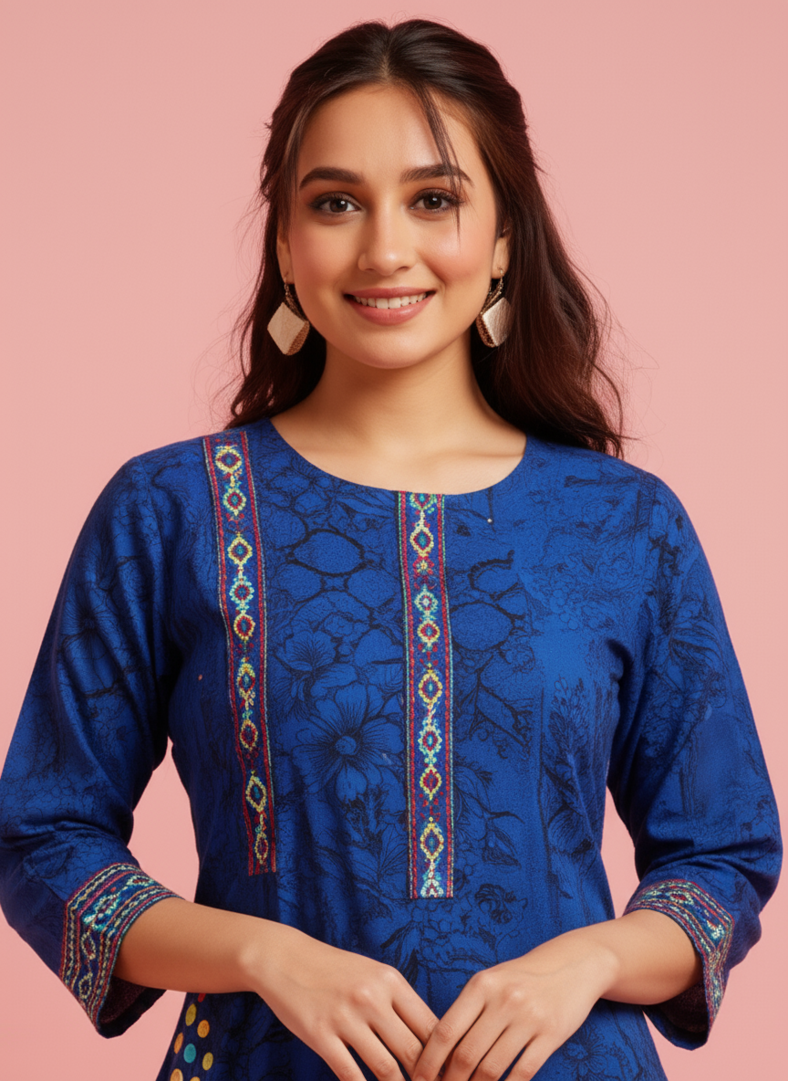 Embroidered Roman silk Flared Kurta