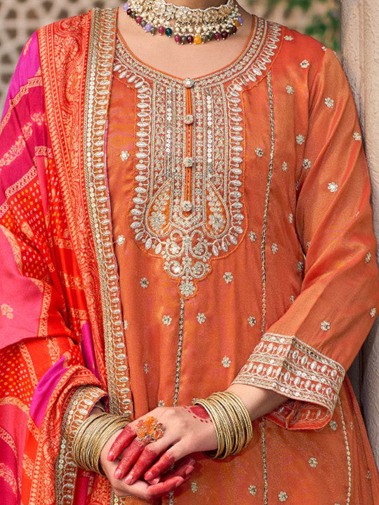 Indo Era Ethnic Motifs Embroidered Sequinned Anarkali Kurta with Trouser & Dupatta