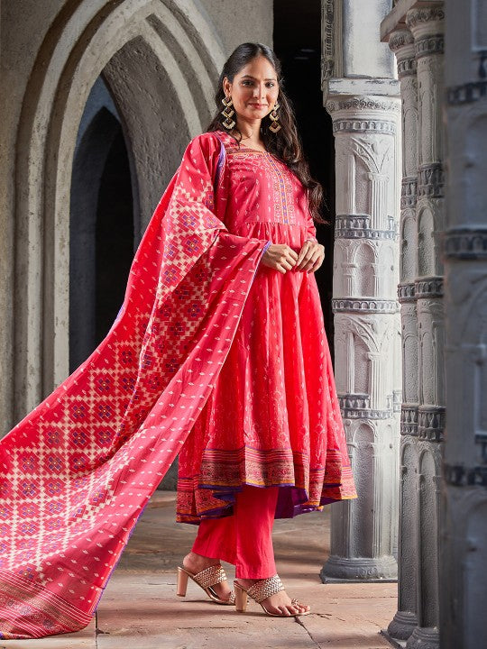 Biba Ethnic Motifs Printed Kurta & Palazzos With Dupatta