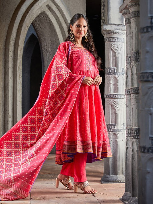 Biba Ethnic Motifs Printed Kurta & Palazzos With Dupatta
