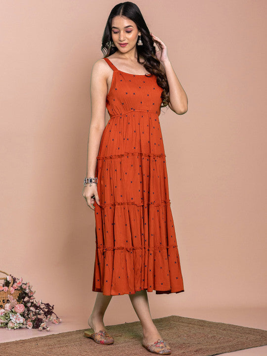 Floral Printed Tiered Fit & Flare Ethnic Dresses