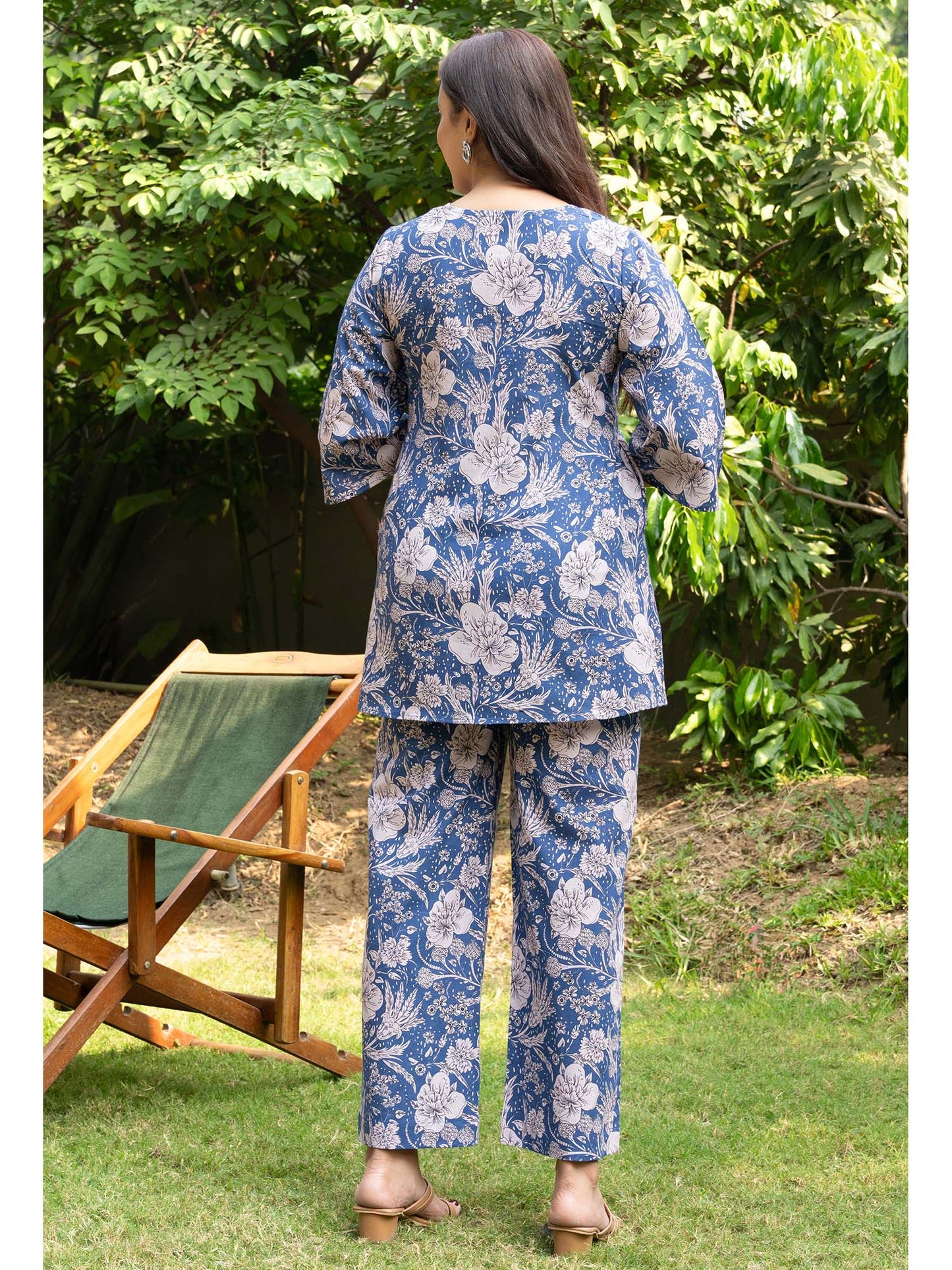 Women Blue Pure Cotton Floral Co-Ord (Set of 2)