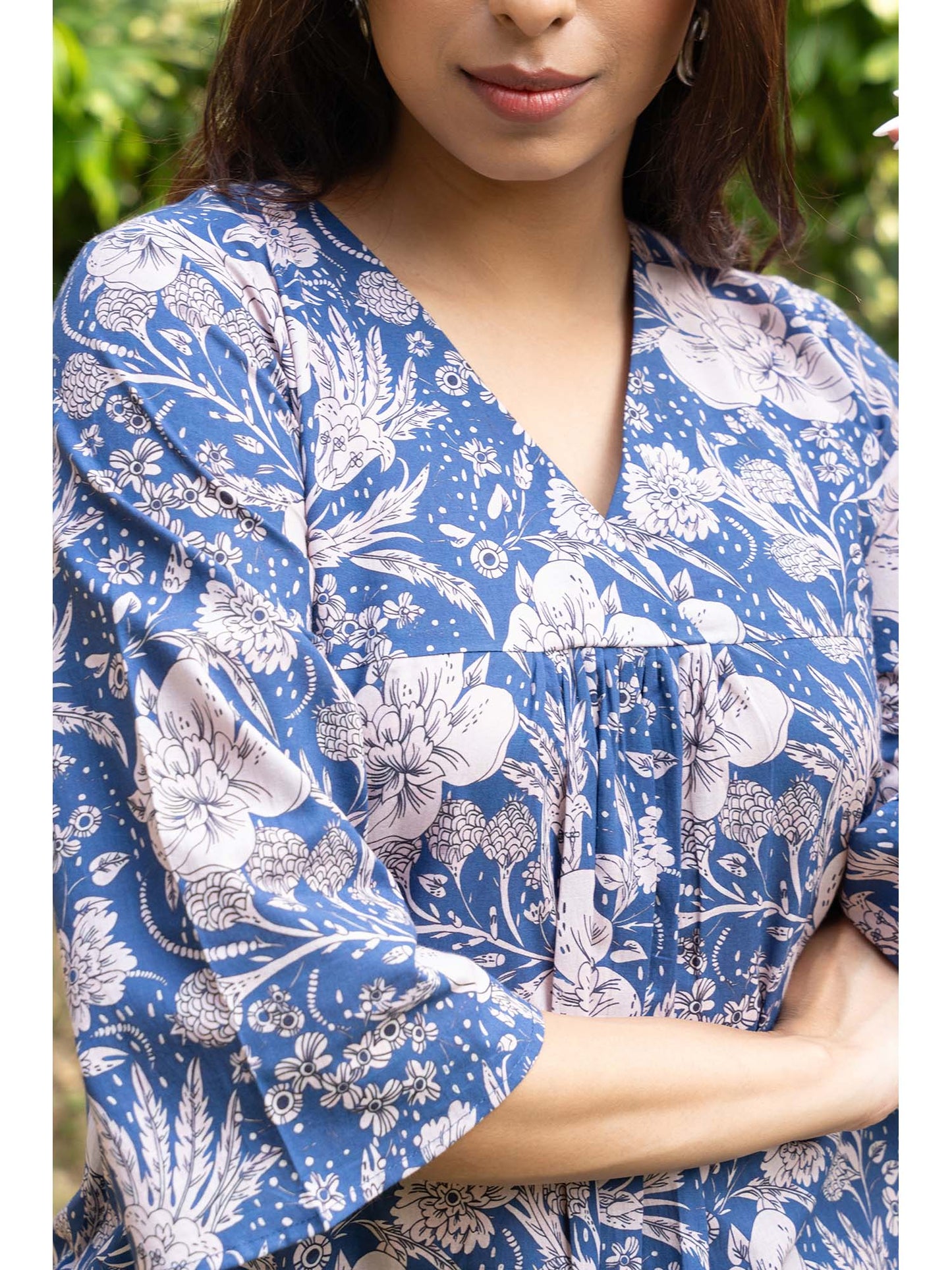 Women Blue Pure Cotton Floral Co-Ord (Set of 2)