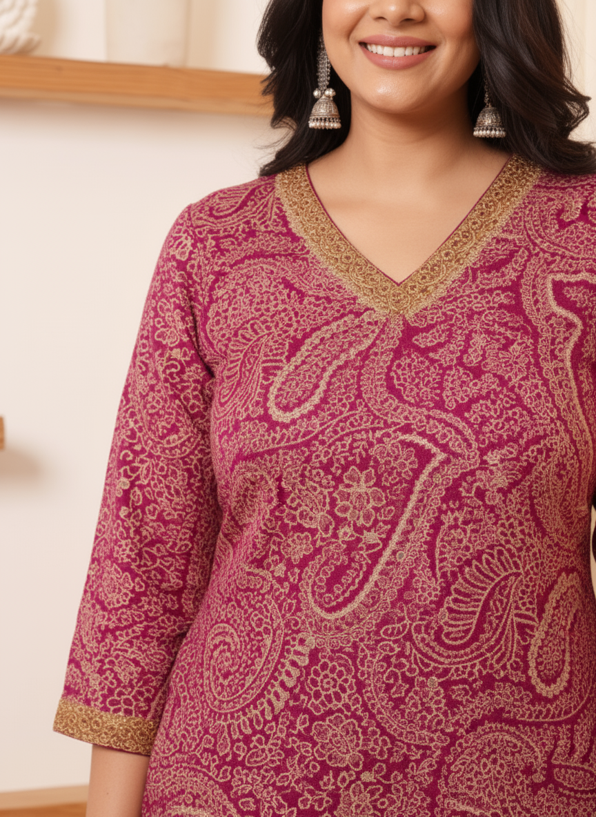 Viscose Jaal A-line Wine Kurta