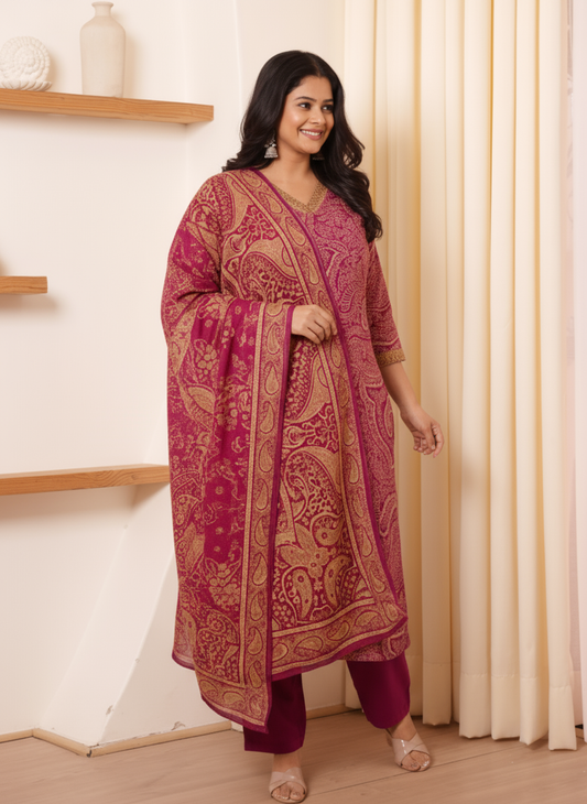 Viscose Jaal A-line Wine Kurta