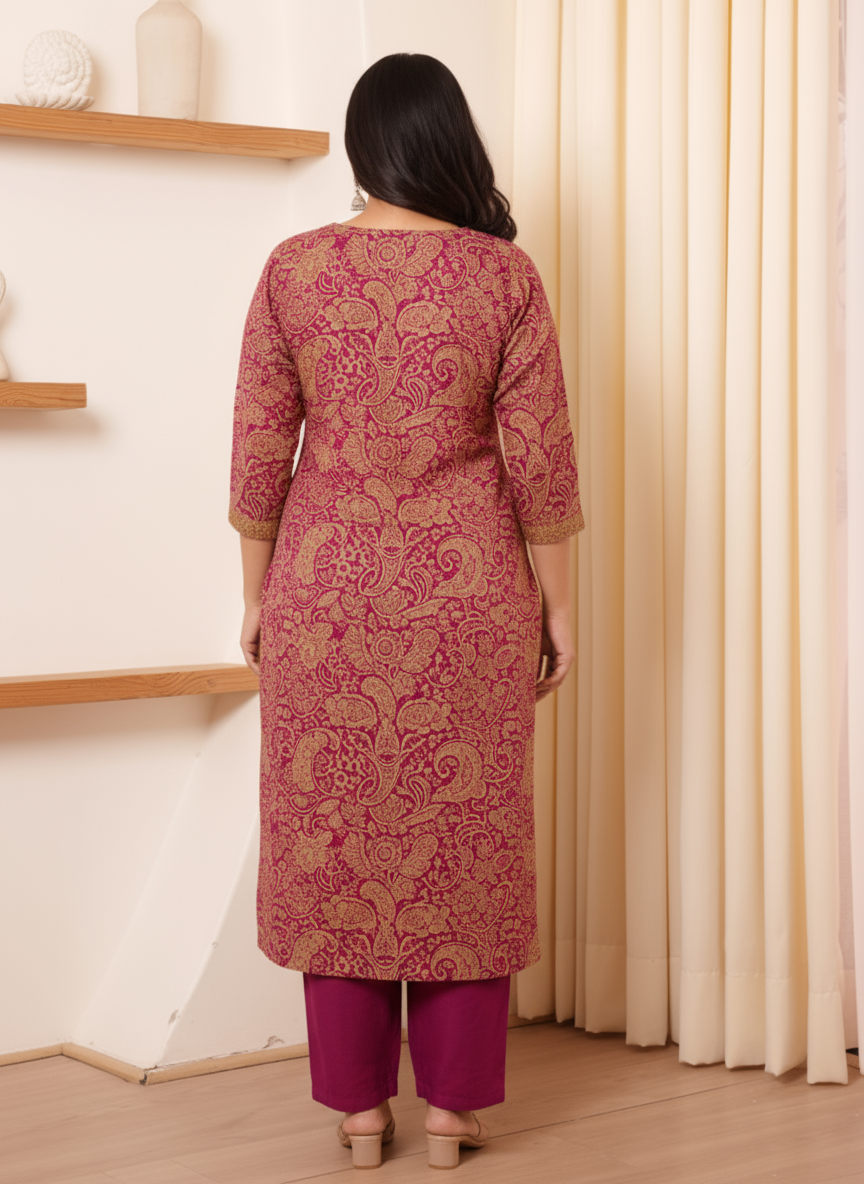 Viscose Jaal A-line Wine Kurta