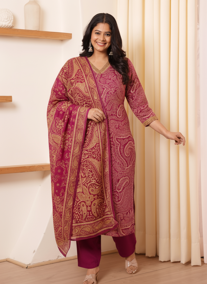 Viscose Jaal A-line Wine Kurta