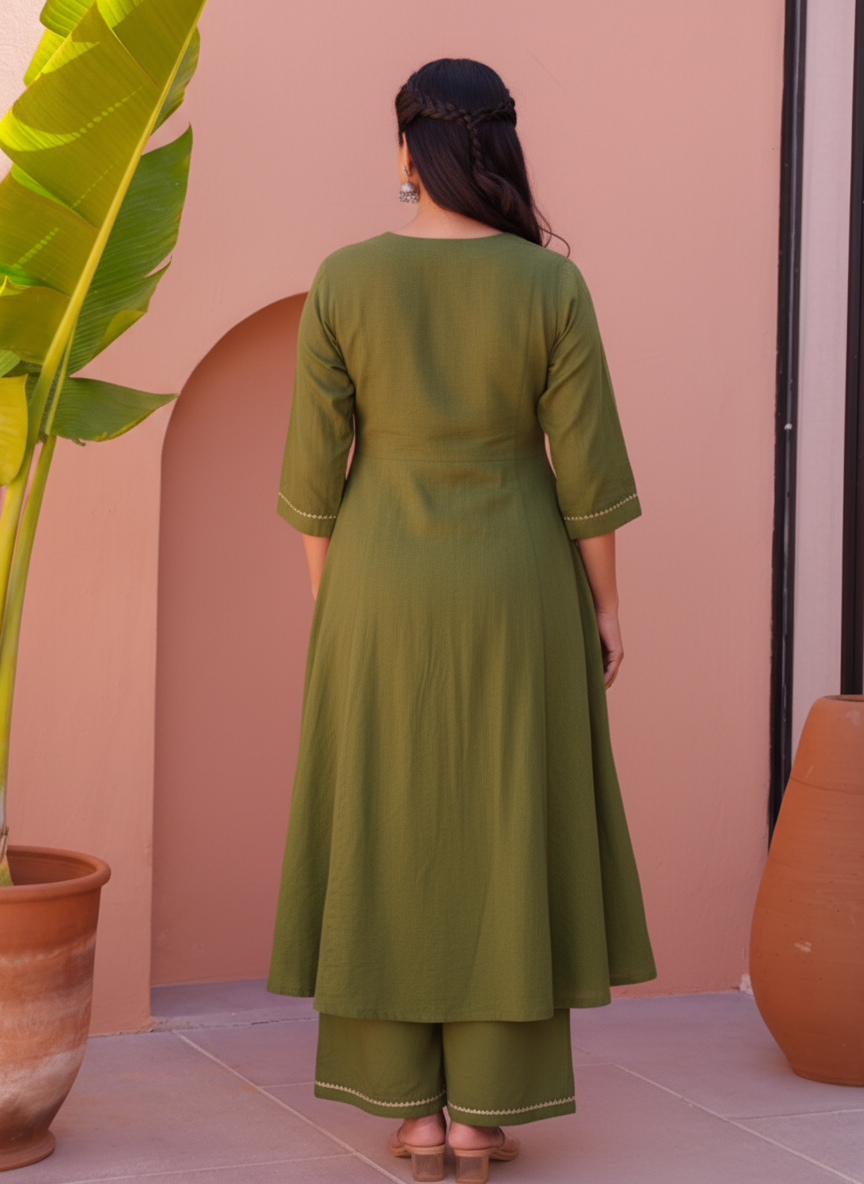 Embroidered Roman silk Flared Kurta