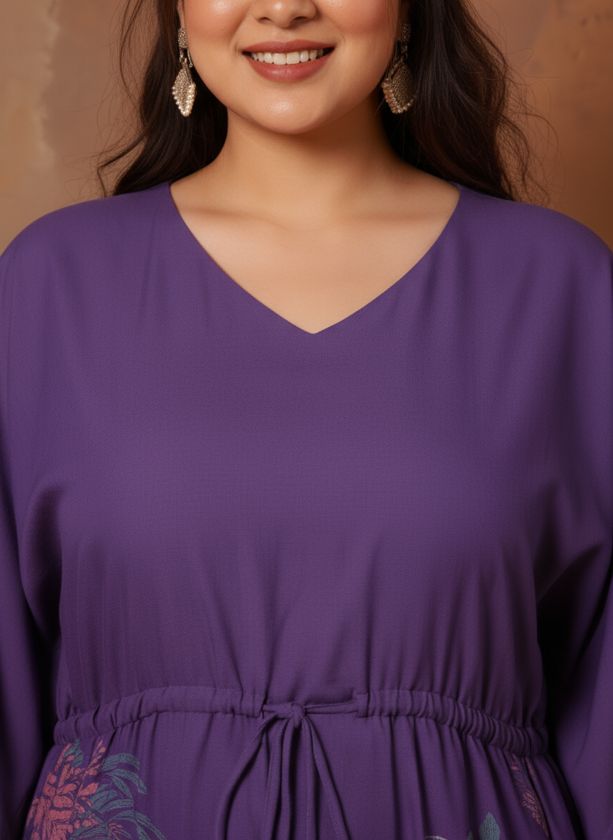 Soft Cotton Placement Print Kaftan Purple Kurta