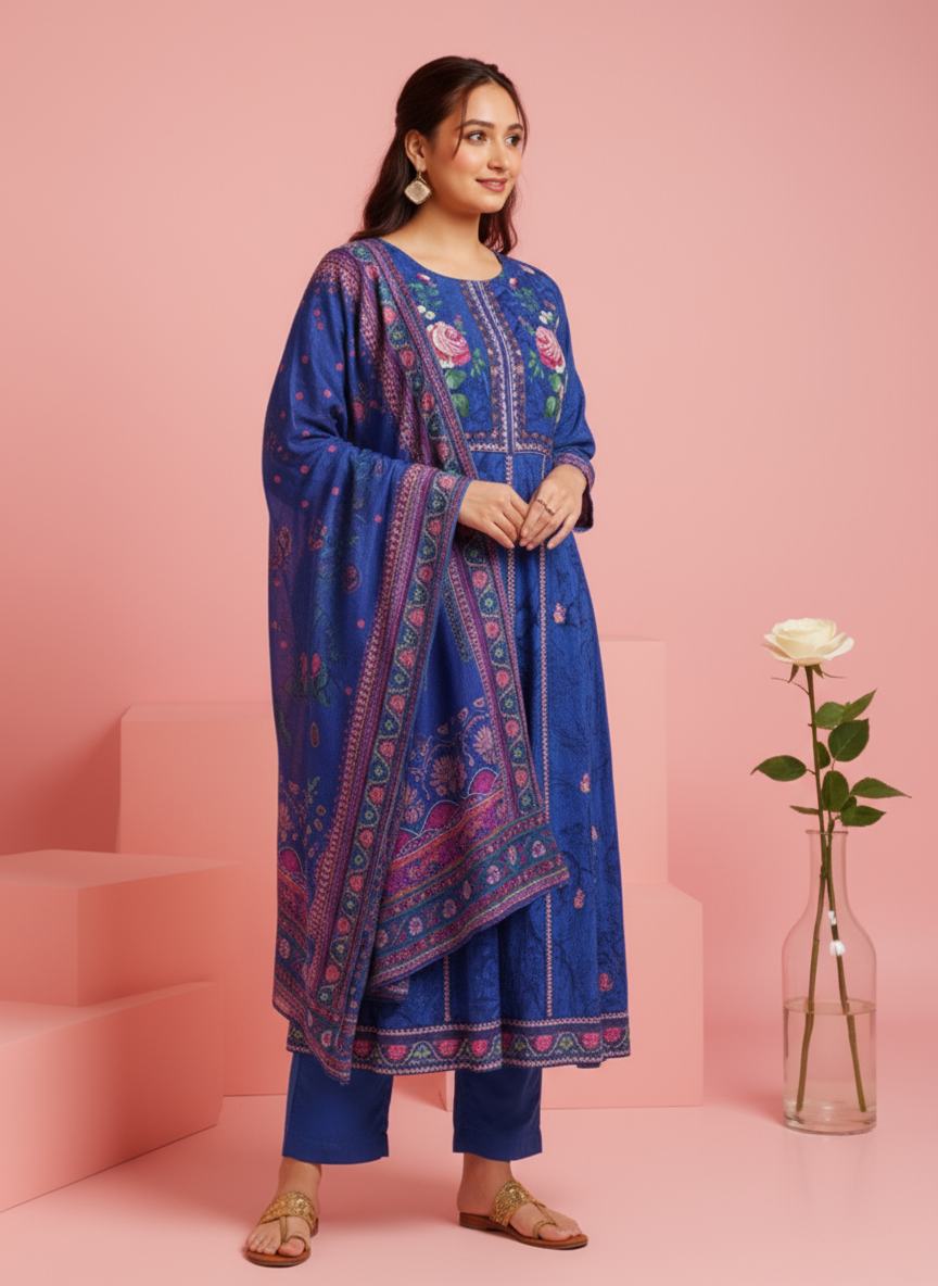 Embroidered Roman silk Flared Kurta