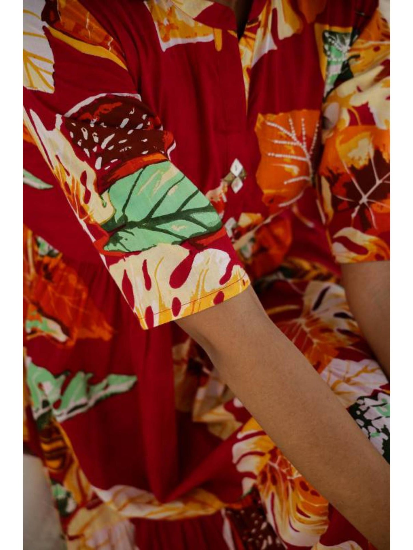 Women Printed Cotton Long Maxi Dress - Red