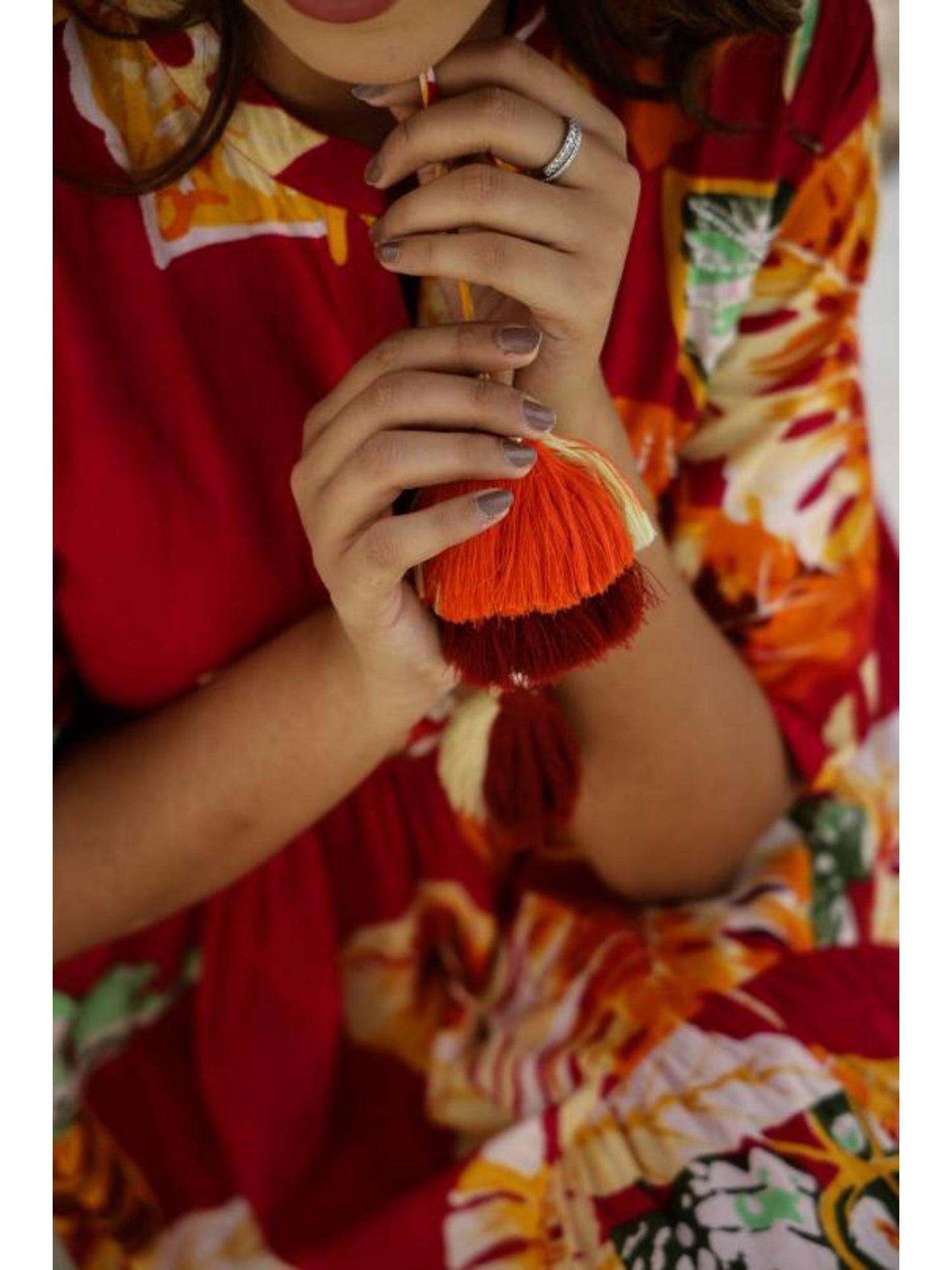 Women Printed Cotton Long Maxi Dress - Red