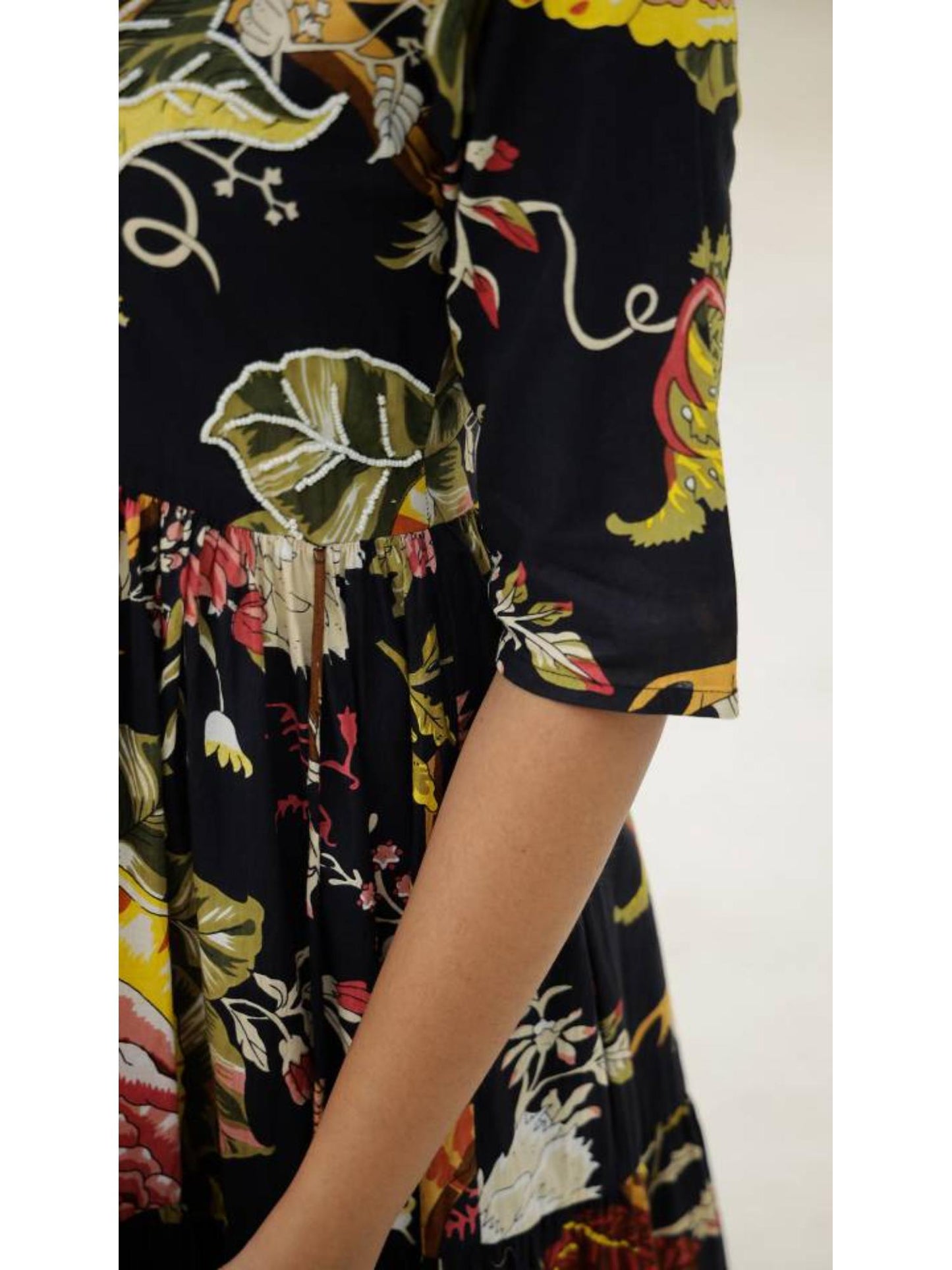 Women Printed Cotton Long Maxi Dress - Black