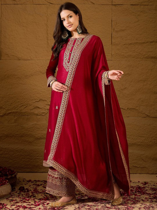 AHIKA Ethnic Motifs Embroidered Straight Kurta