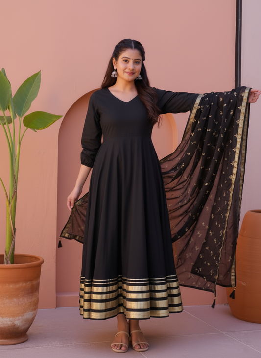 Viscose Solid Anarkali Green Kurta
