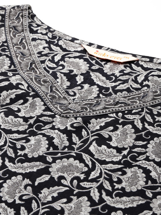 Indo Era Plus Size Floral Printed Pure Cotton Kurta with Trousers & With Dupatta