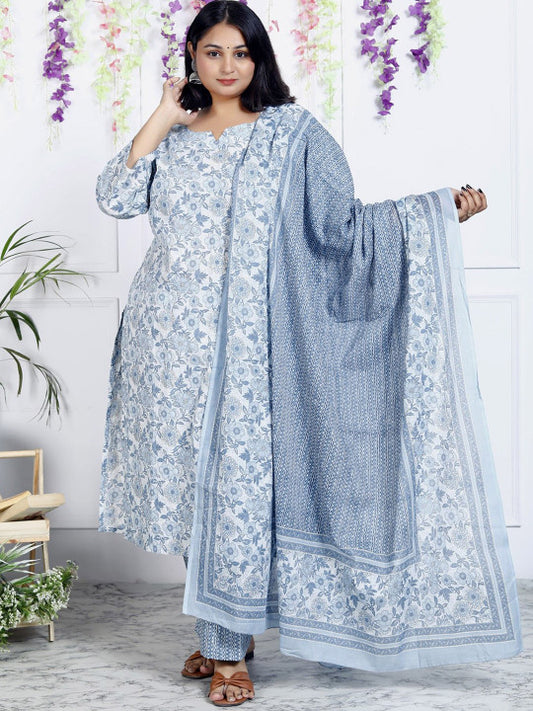 Swasti Women Floral Printed Regular Sequinned Pure Cotton Kurta with Trousers & With Dupatta
