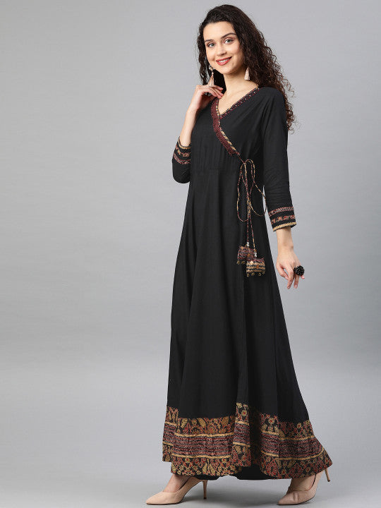 YASH GALLERY Women Black Solid Maxi Dress