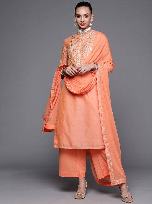 Biba Women Orange Ethnic Motifs Embroidered Thread Work Kurta
