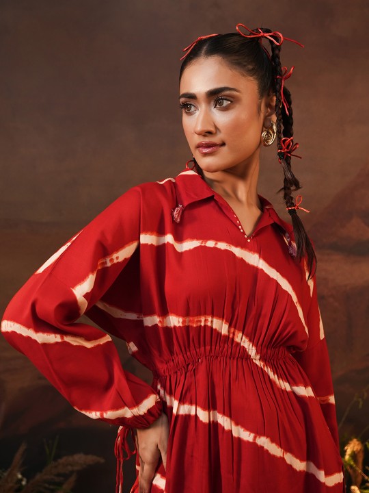 Ishin Tie & Dye Dyed Printed V-Neck Tunic Top and Trouser Co-Ords