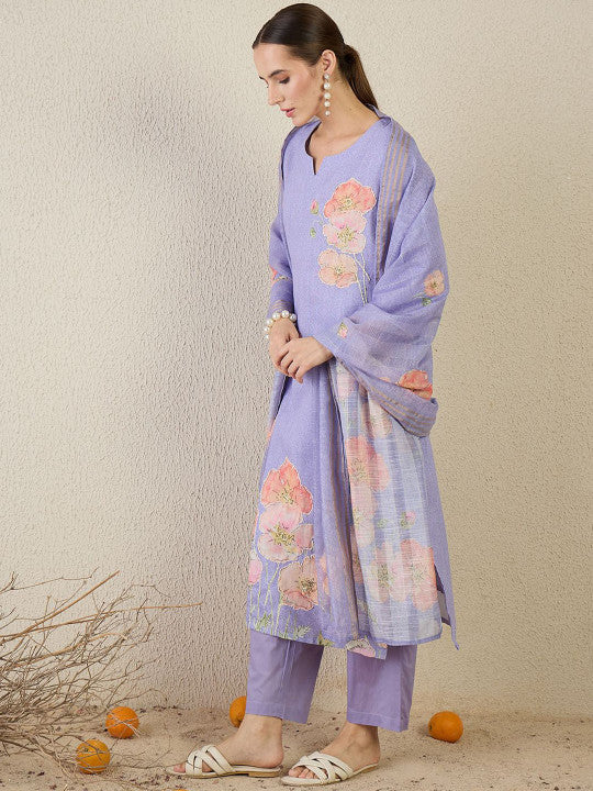 Indo Era Women Floral Printed Kurta with Trousers & Dupatta