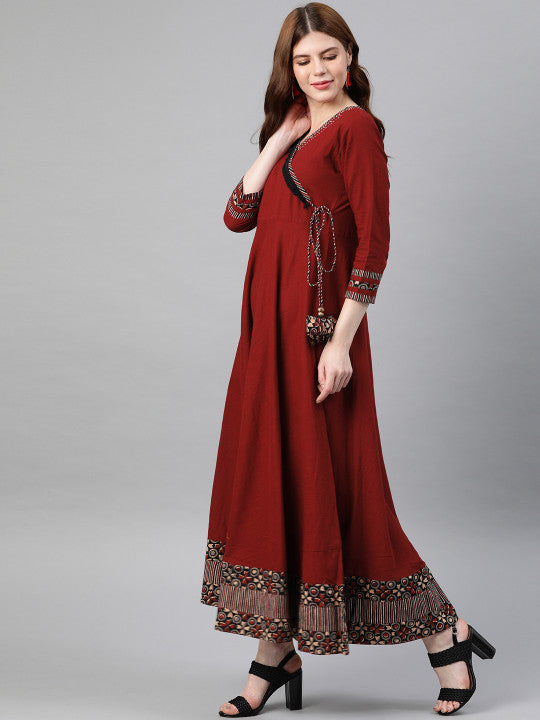 YASH GALLERY Women Maroon Solid Maxi Dress
