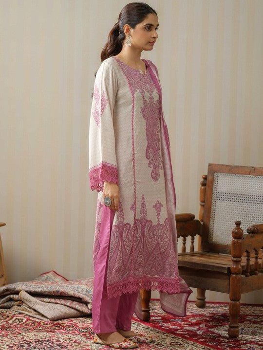 House of Pataudi Ethnic Motifs Printed Straight Kurta With Trouser & Dupatta Set