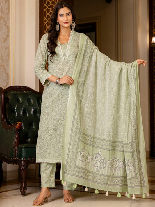 Floral Printed Regular Pure Cotton Kurta with Trousers & With Dupatta