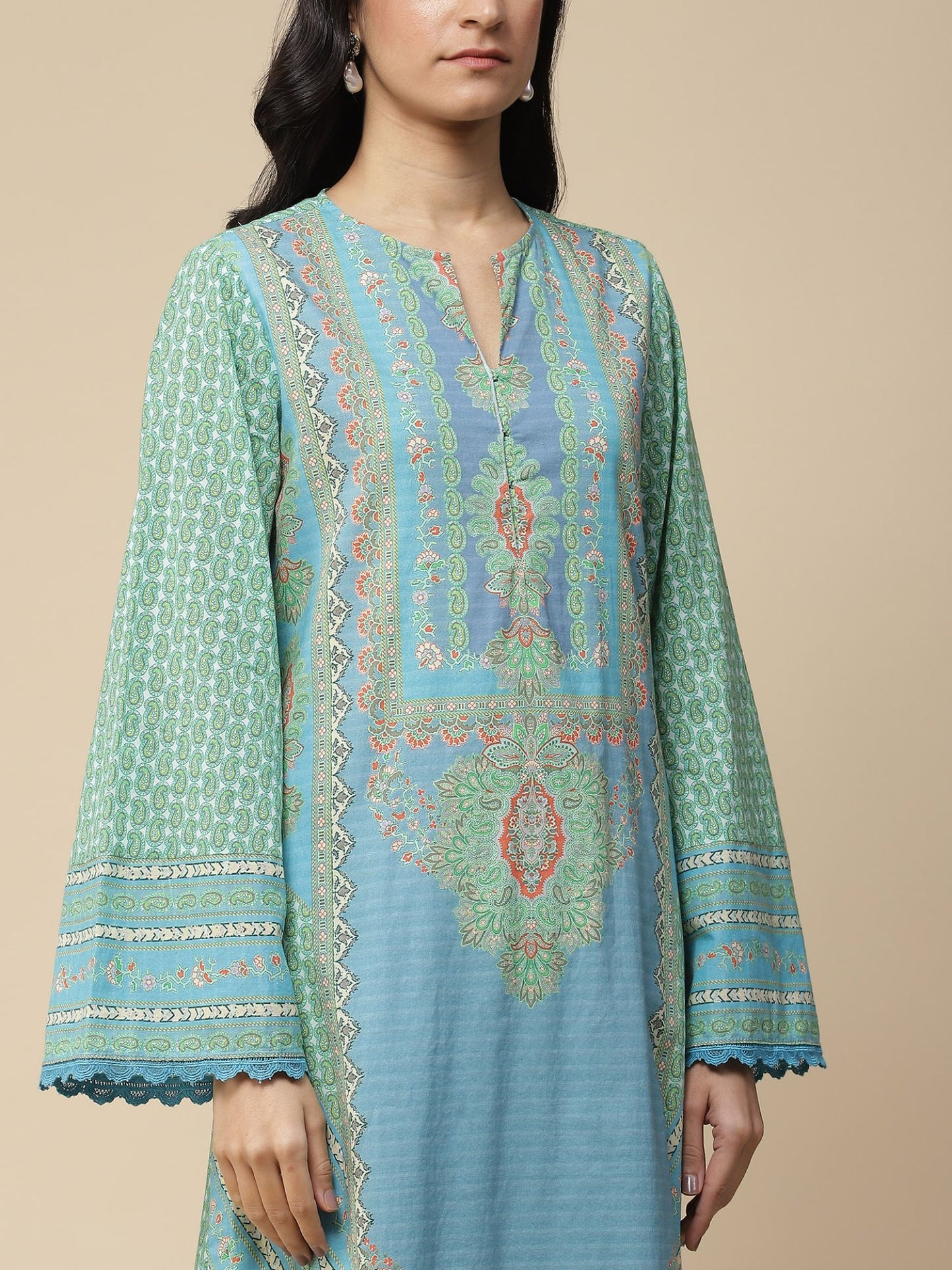 Blue Printed Kurta with Pant &amp; Dupatta (Set of 3)