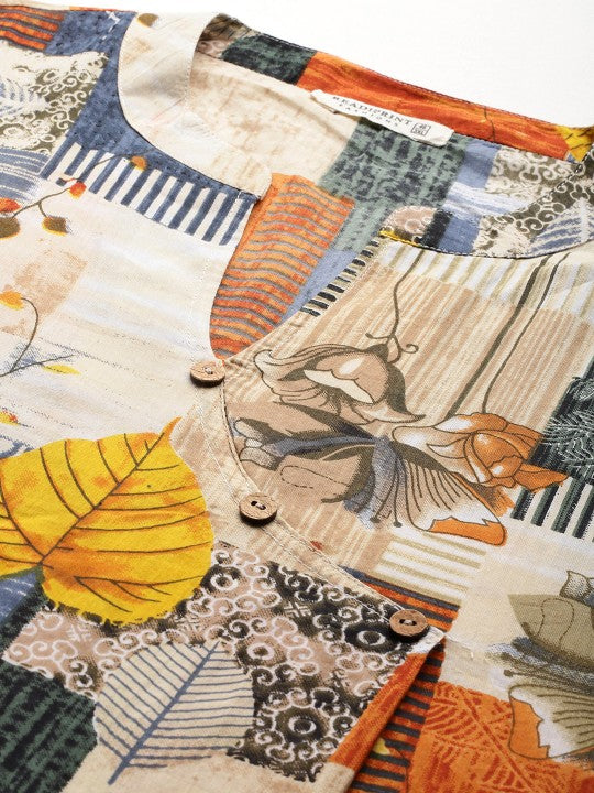 Printed Pure Cotton Tunic With Trousers