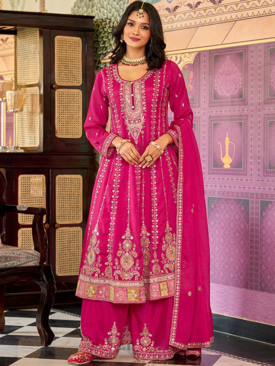Indo Era Women Floral Embroidered Kurta with Palazzo & Dupatta