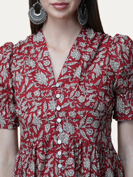 GULAB CHAND TRENDS Floral Printed Cotton A-Line Ethnic Dress