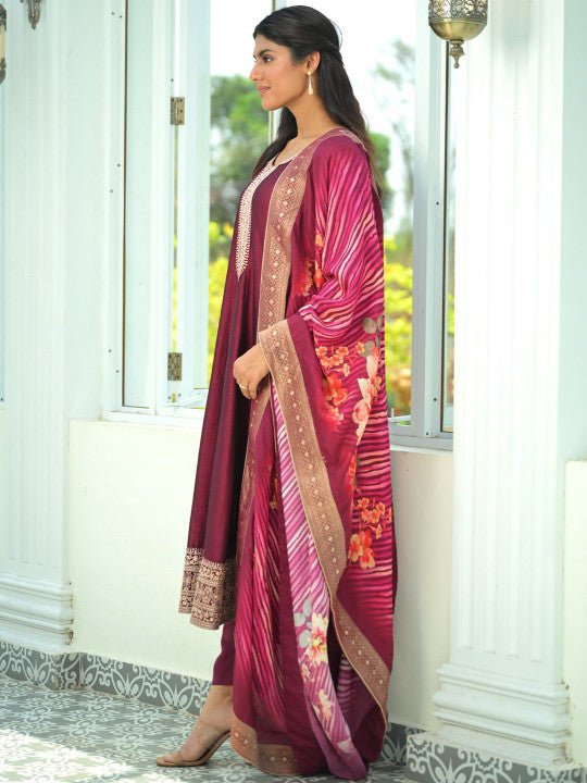 Indo Era Ethnic Motifs Embroidered Sequinned Kurta With Trousers & Dupatta