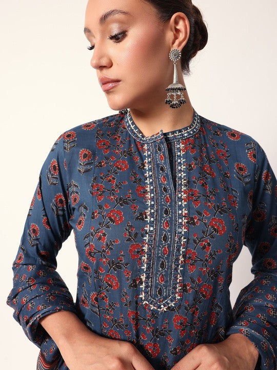 Ishin Women Floral Printed Regular Pure Cotton Kurta