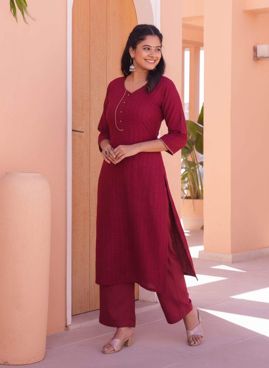 Embroidered Cotton SIlk A-line Kurta